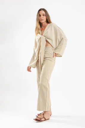 EASY BREEZY TIE FRONT TOP - BEIGE