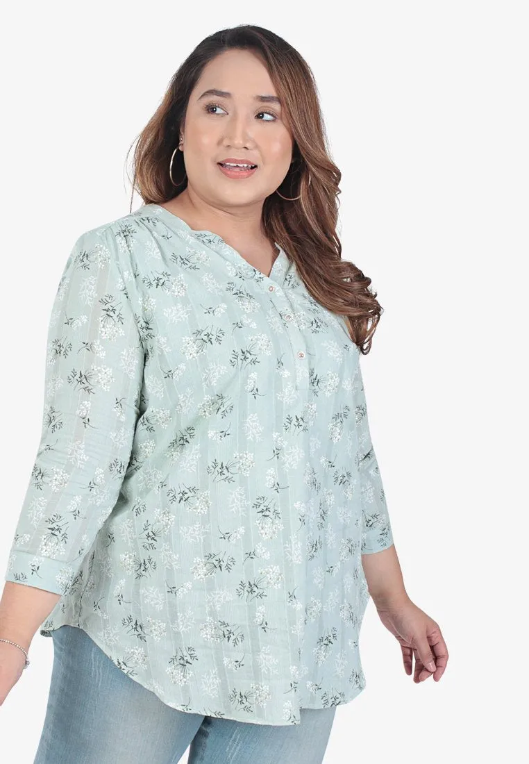 Fernanda Light Breezy Floral Blouse - Light Green