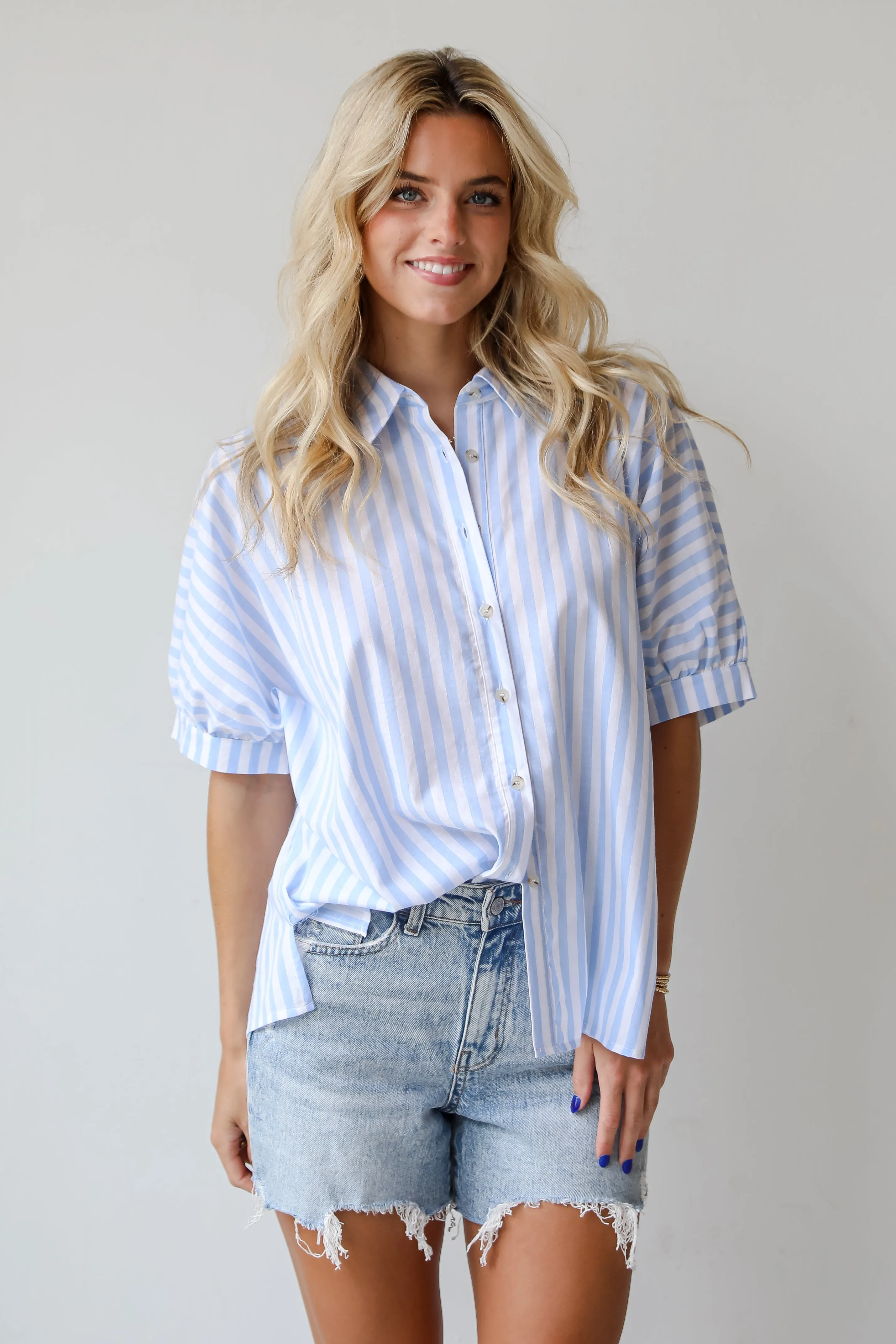 FINAL SALE - Breezy Cutie Light Blue Striped Blouse