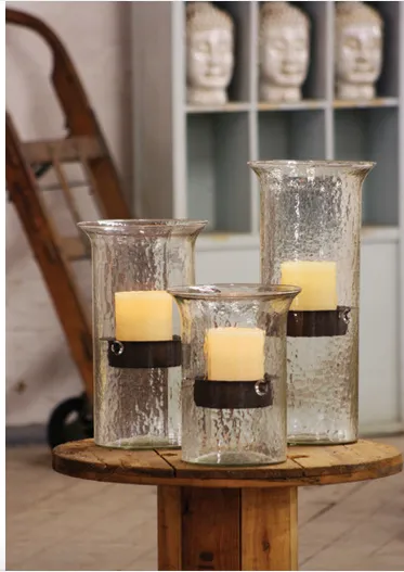 Glass Candle Cylinder w/ Rustic Insert