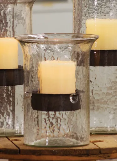 Glass Candle Cylinder w/ Rustic Insert