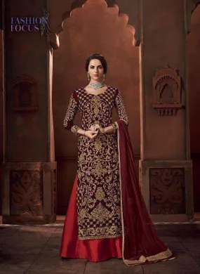 Golden Maroon Designer Eid Collection Luxurious Dress 1003