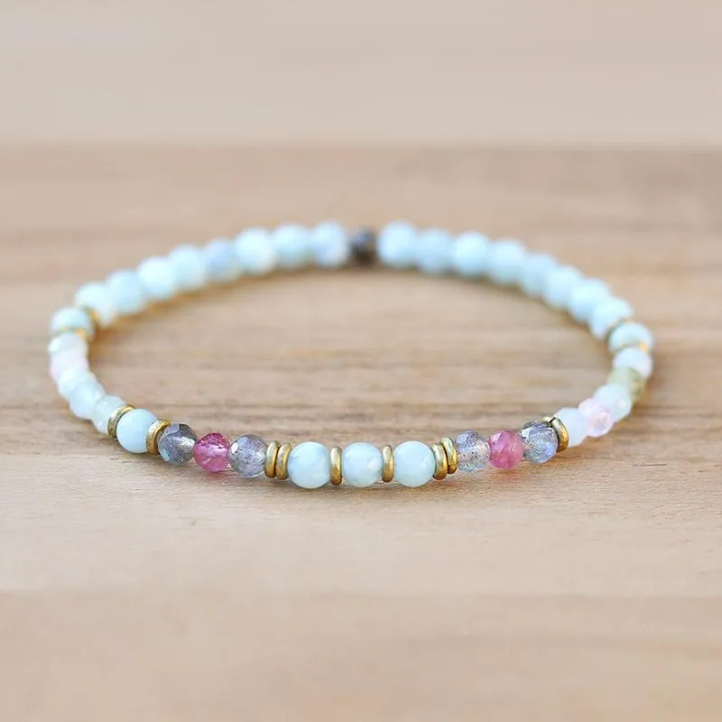 Green Moonstone and Morganite Delicate Bracelet