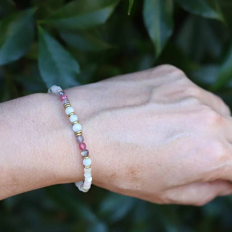 Green Moonstone and Morganite Delicate Bracelet