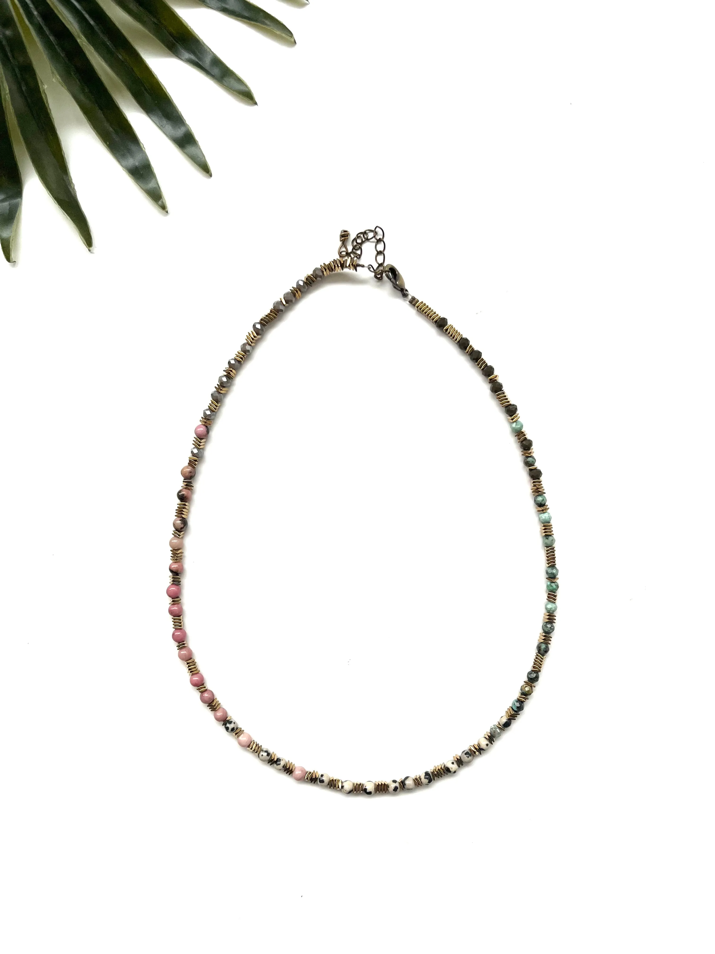 groove delicate necklace - rhodonite and dalmatian jasper mix