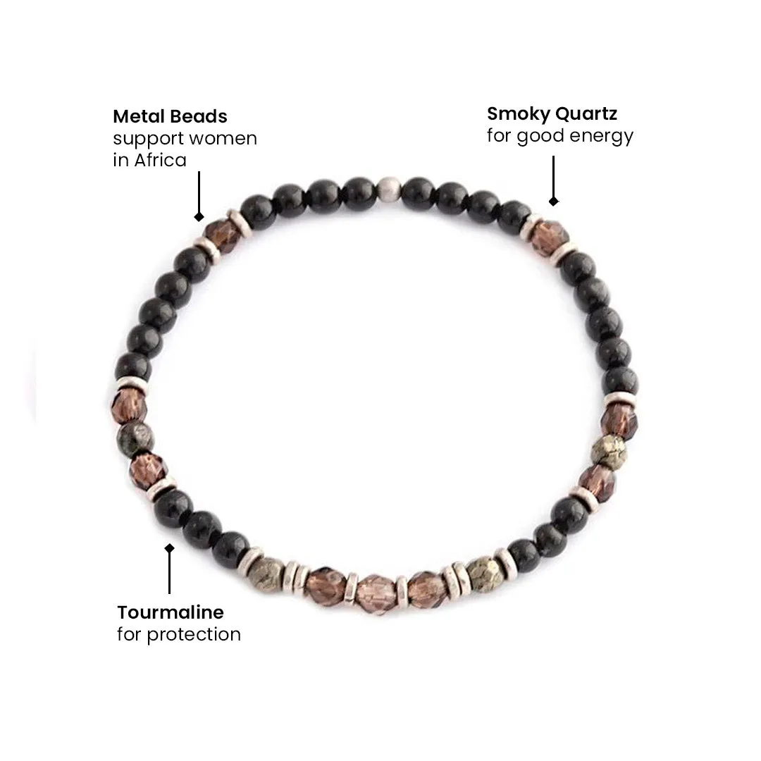 Grounding Black Tourmaline and Smoky Quartz Delicate Bracelet