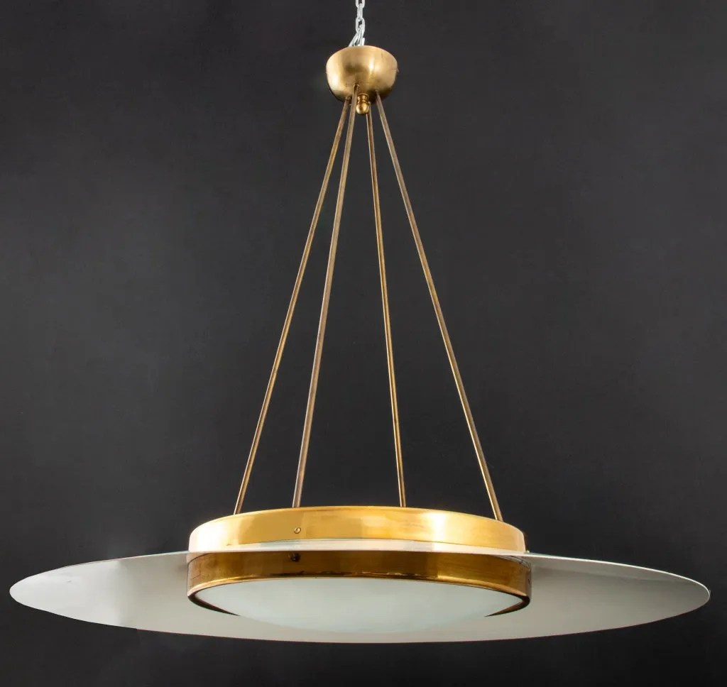 Large Italian Modern Brass & Aluminum Chandelier