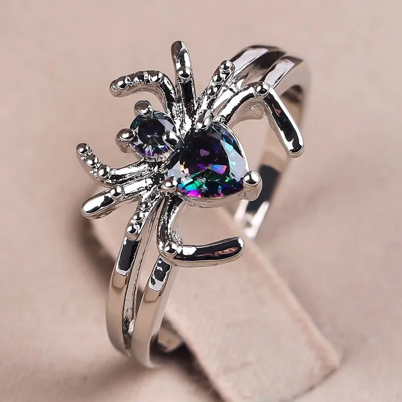 Luxurious Crystal S925 Silver Spider Ring