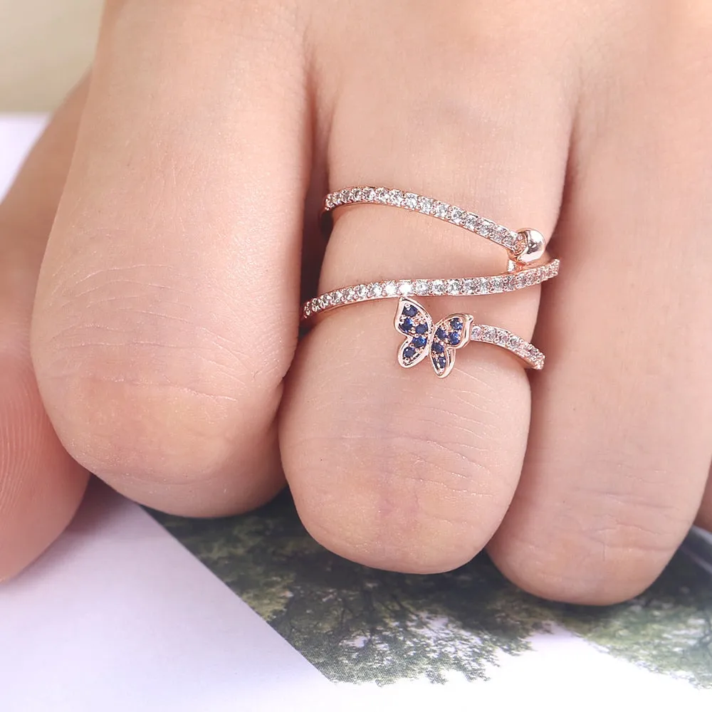 Luxurious Diamond Spiral Butterfly Ring