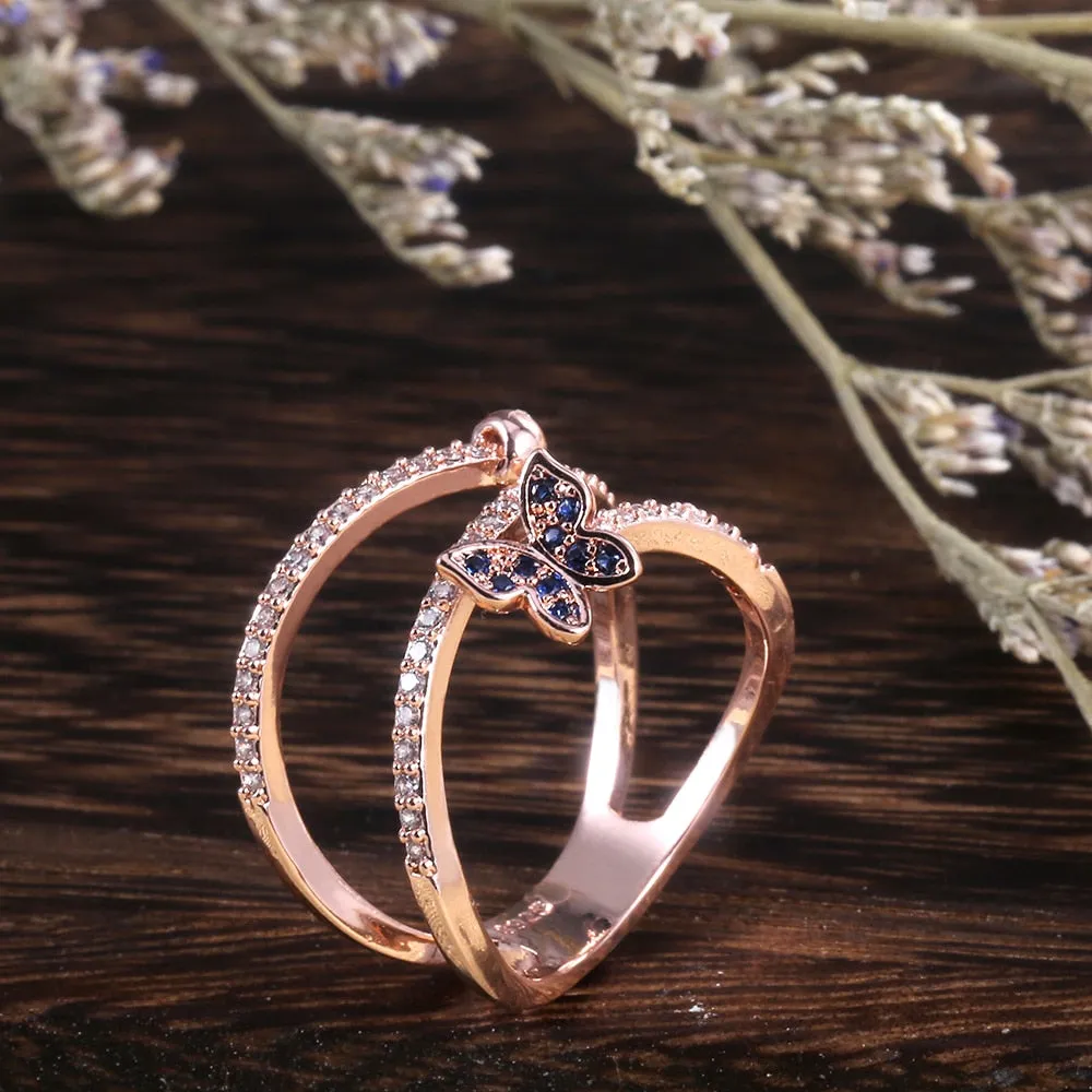 Luxurious Diamond Spiral Butterfly Ring