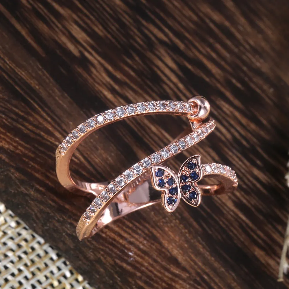 Luxurious Diamond Spiral Butterfly Ring