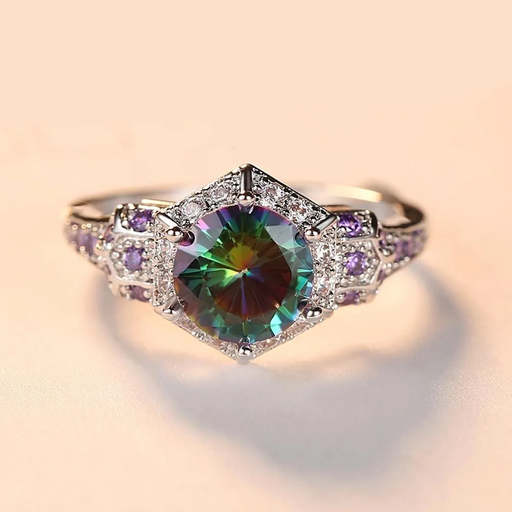 Luxurious Mystic Rainbow Colorful Zircon Ring