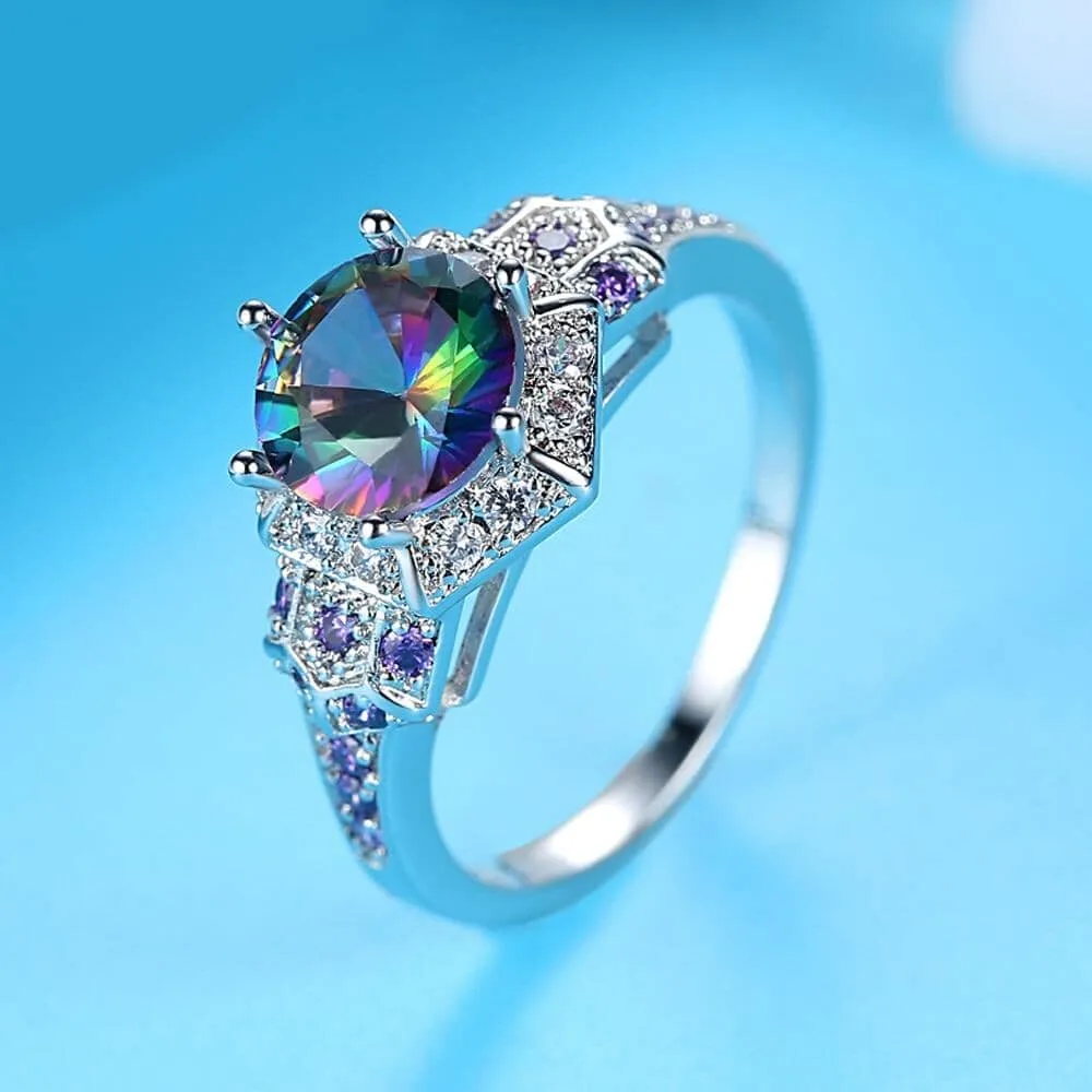 Luxurious Mystic Rainbow Colorful Zircon Ring