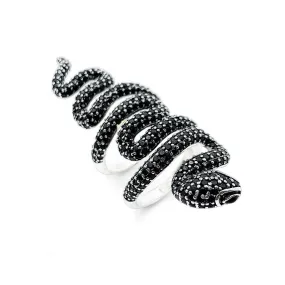 Luxurious Pure S925 Silver Black Crystal Snake Ring