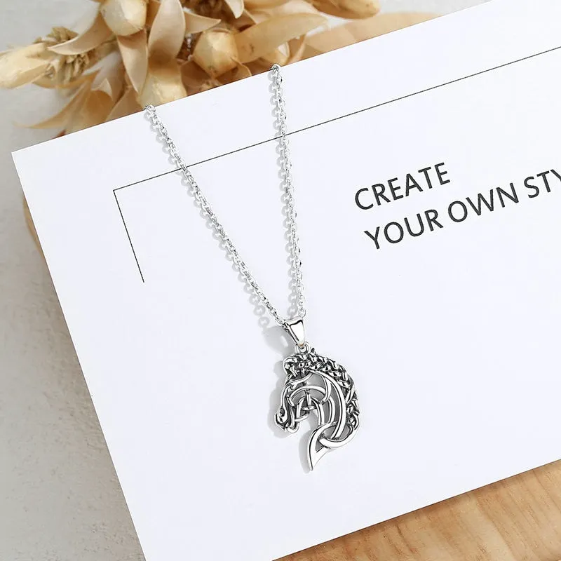 Luxurious Pure S925 Silver Braided Horse Necklace