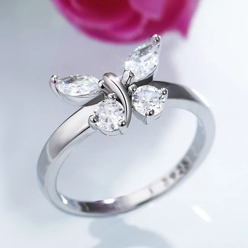 Luxurious Pure S925 Silver Butterfly Ring