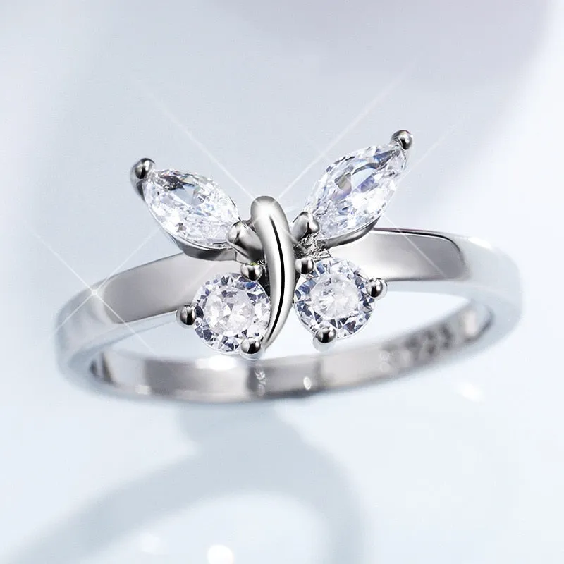 Luxurious Pure S925 Silver Butterfly Ring