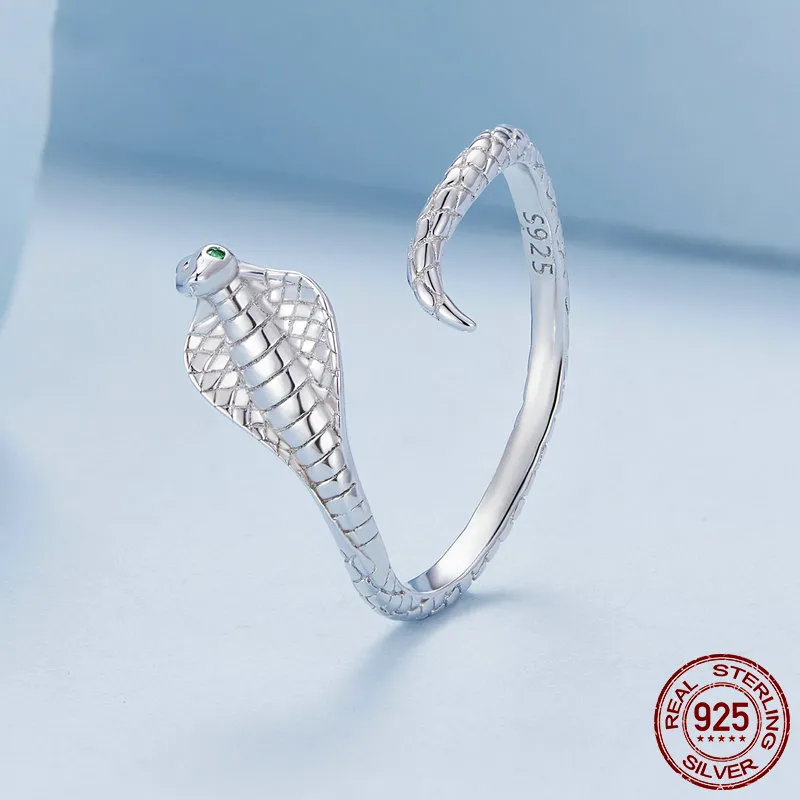 Luxurious Pure S925 Silver Cobra Snake Ring