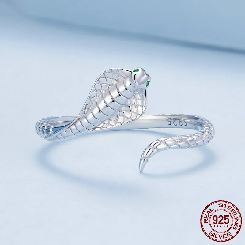 Luxurious Pure S925 Silver Cobra Snake Ring