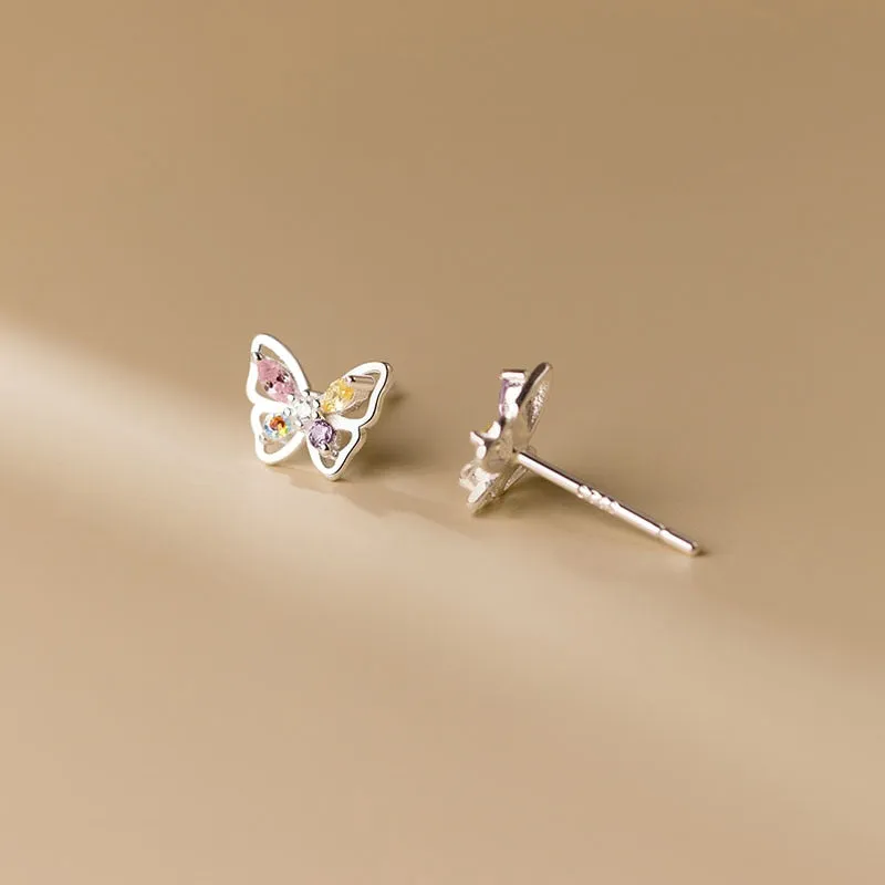 Luxurious Pure S925 Silver Colorful Butterfly Earrings