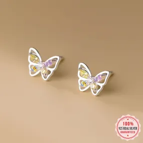 Luxurious Pure S925 Silver Colorful Butterfly Earrings