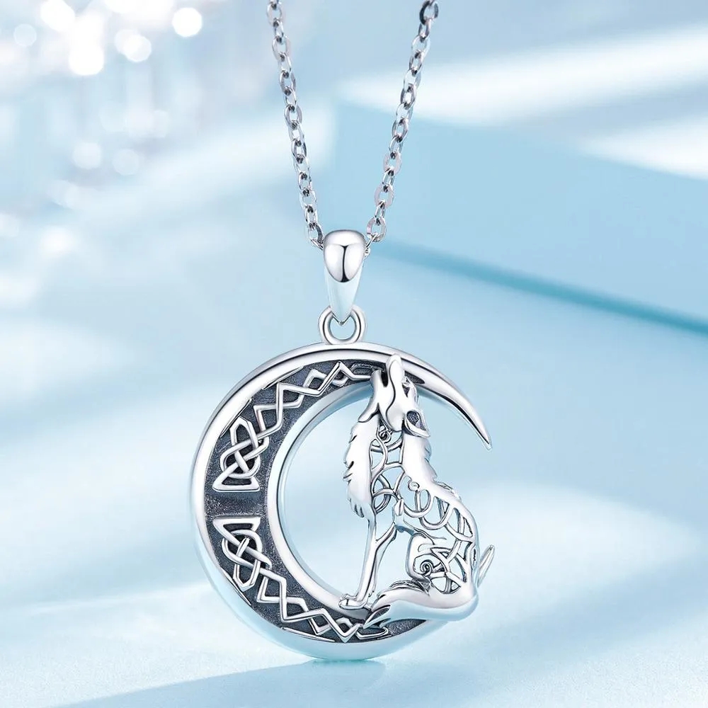 Luxurious Pure S925 Silver Howling Wolf Necklace