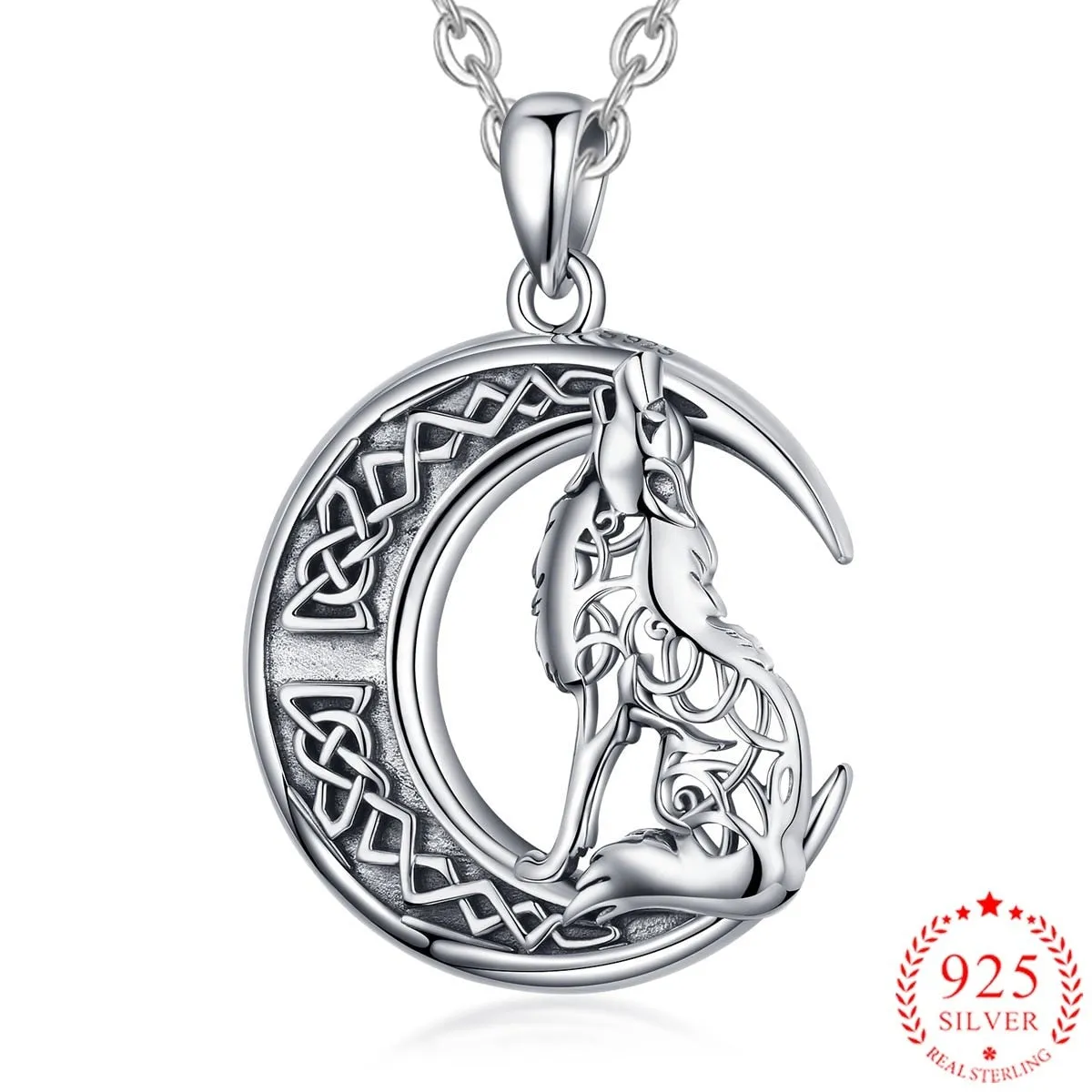 Luxurious Pure S925 Silver Howling Wolf Necklace