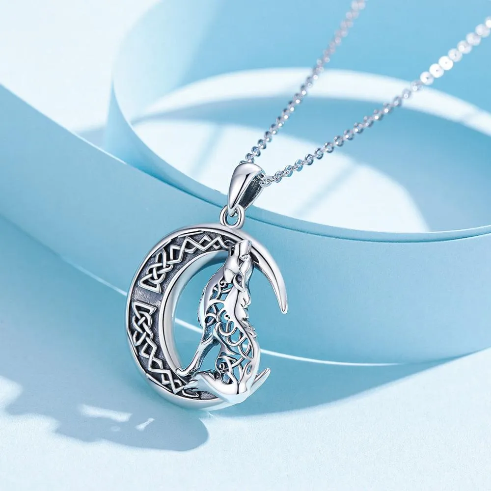 Luxurious Pure S925 Silver Howling Wolf Necklace