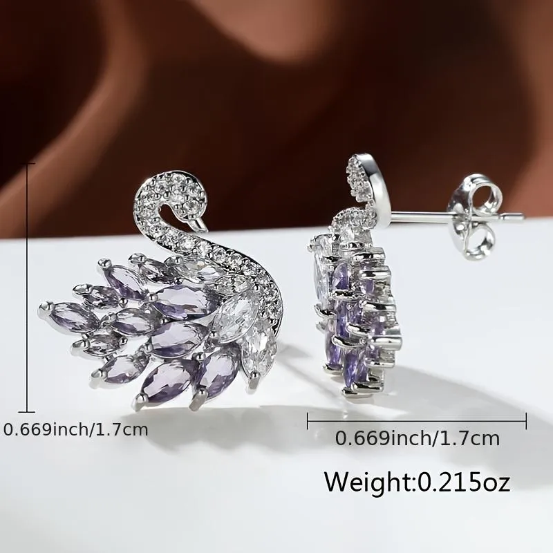 Luxurious Purple Swan Stud Earrings: The Perfect Engagement Gift for the Special Woman in Your Life