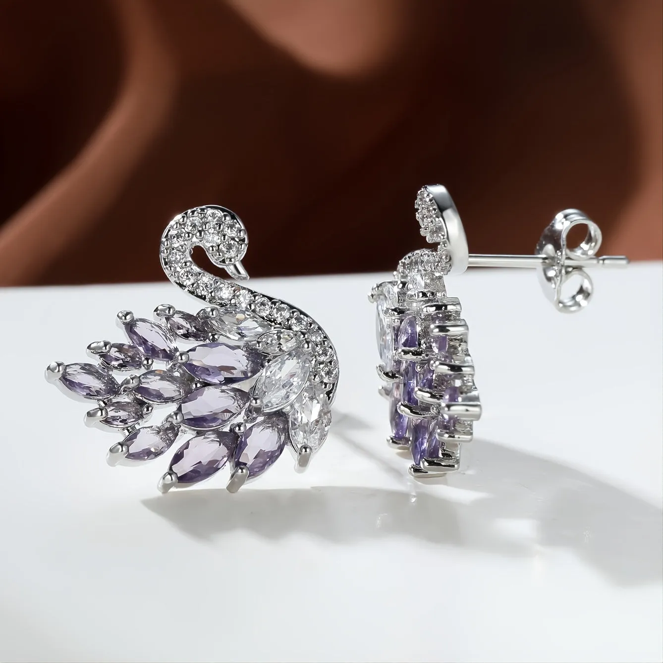 Luxurious Purple Swan Stud Earrings: The Perfect Engagement Gift for the Special Woman in Your Life