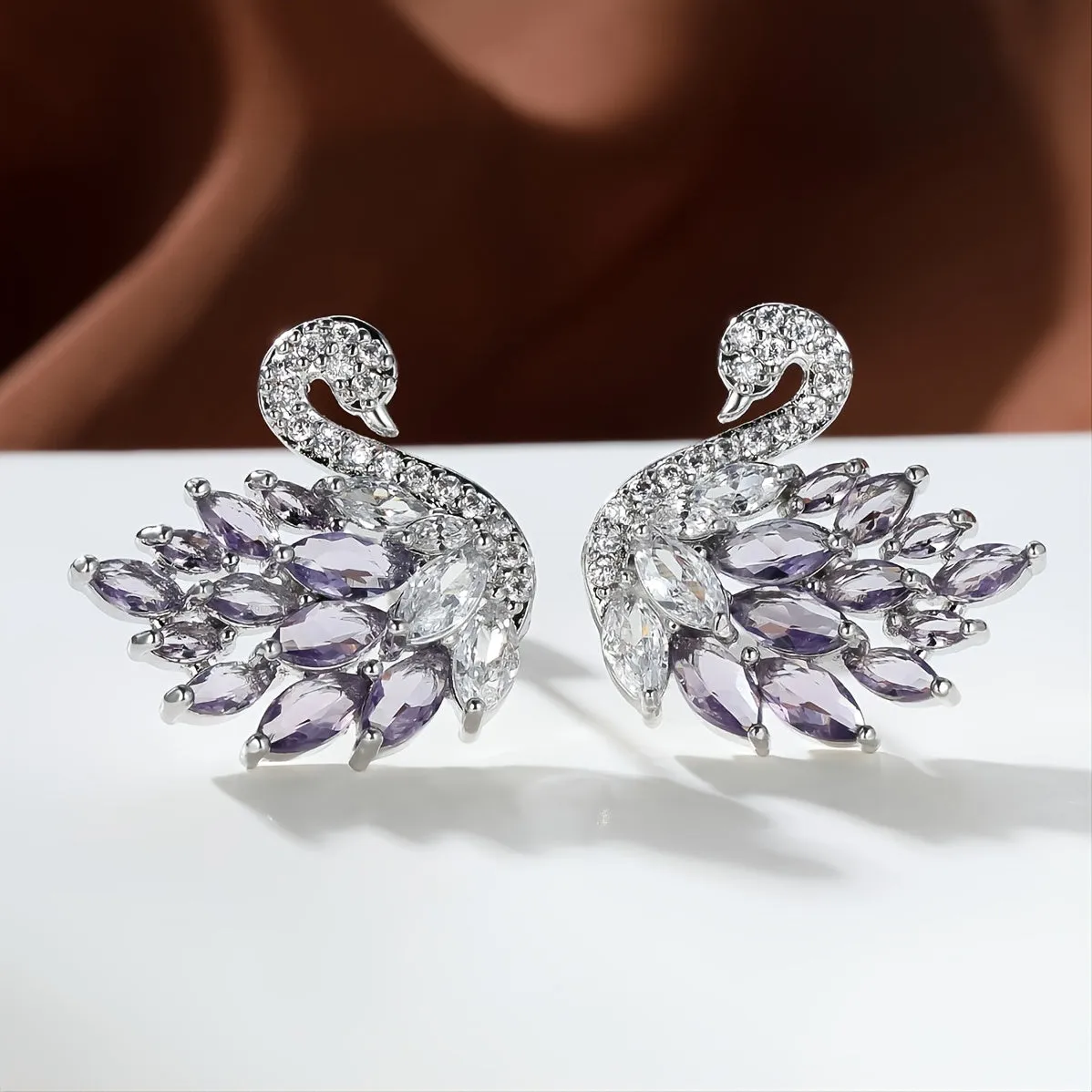 Luxurious Purple Swan Stud Earrings: The Perfect Engagement Gift for the Special Woman in Your Life