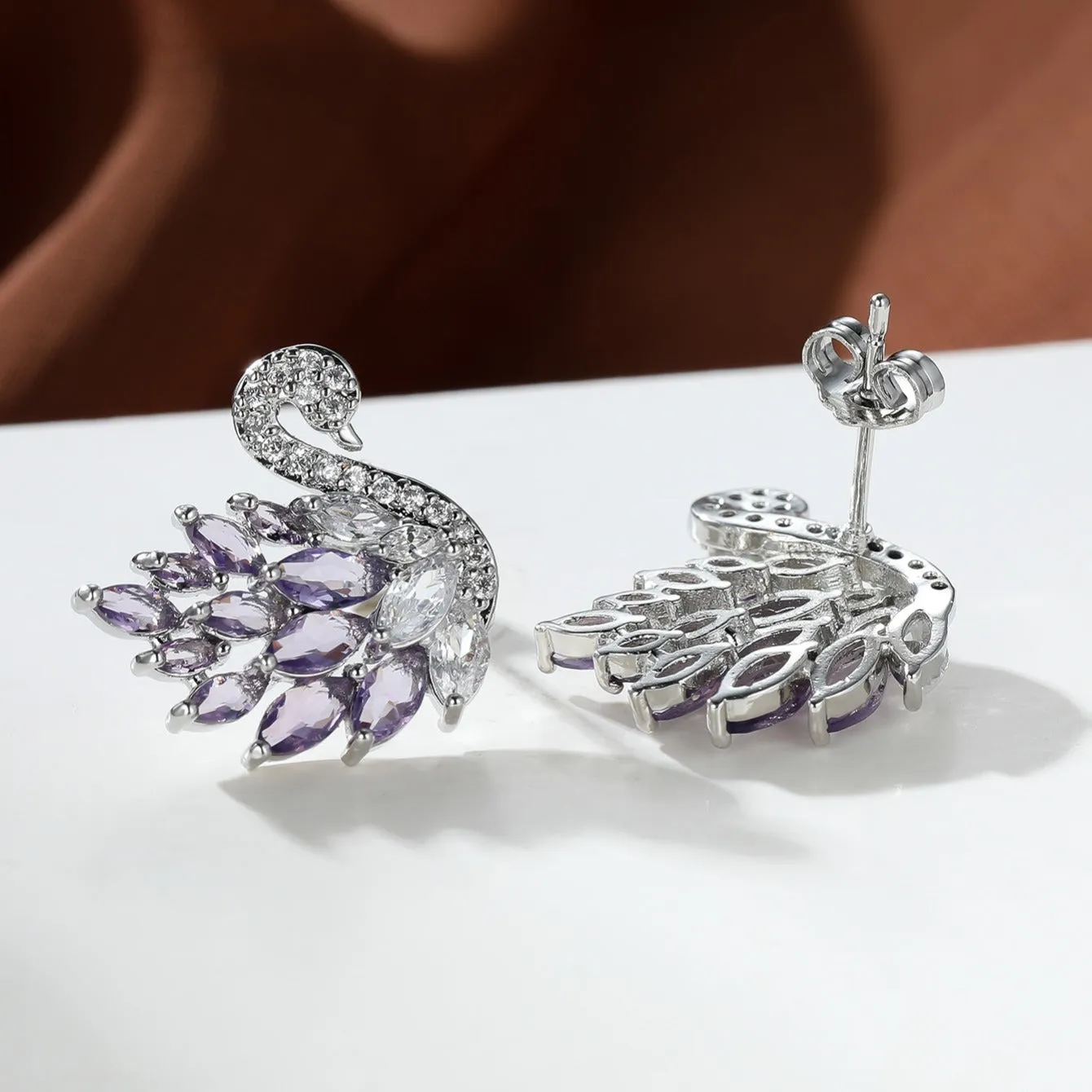 Luxurious Purple Swan Stud Earrings: The Perfect Engagement Gift for the Special Woman in Your Life