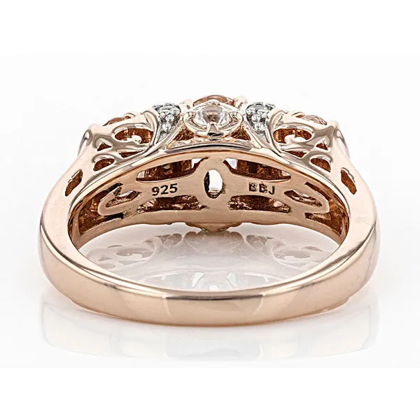 Luxurious Rose Golden Tone Three Stone Champagne Sterling Silver Engagement Ring