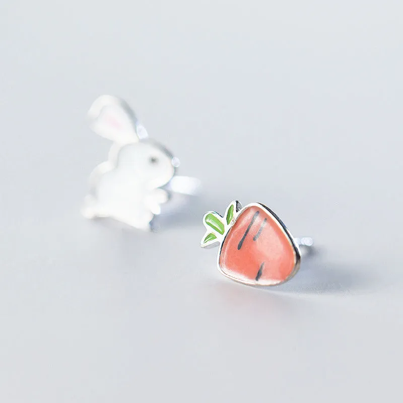 Luxurious S925 Silver Bunny and Carrot Earrings