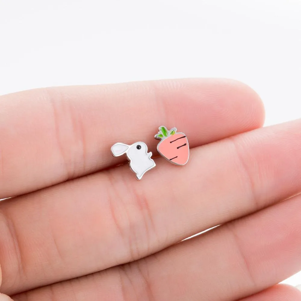 Luxurious S925 Silver Bunny and Carrot Earrings