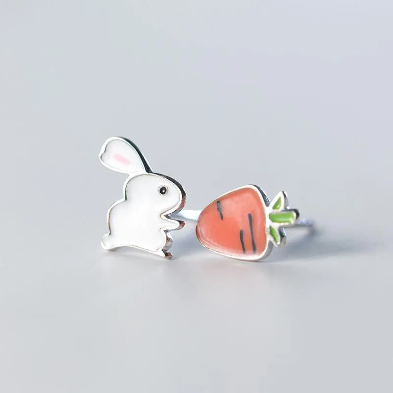 Luxurious S925 Silver Bunny and Carrot Earrings