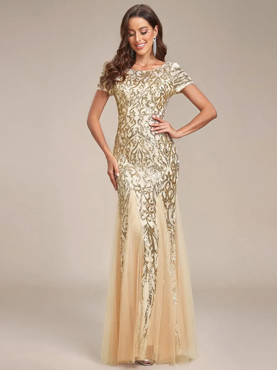 Luxurious Sequin Bodycon Round Neckline Mermaid Evening Dress