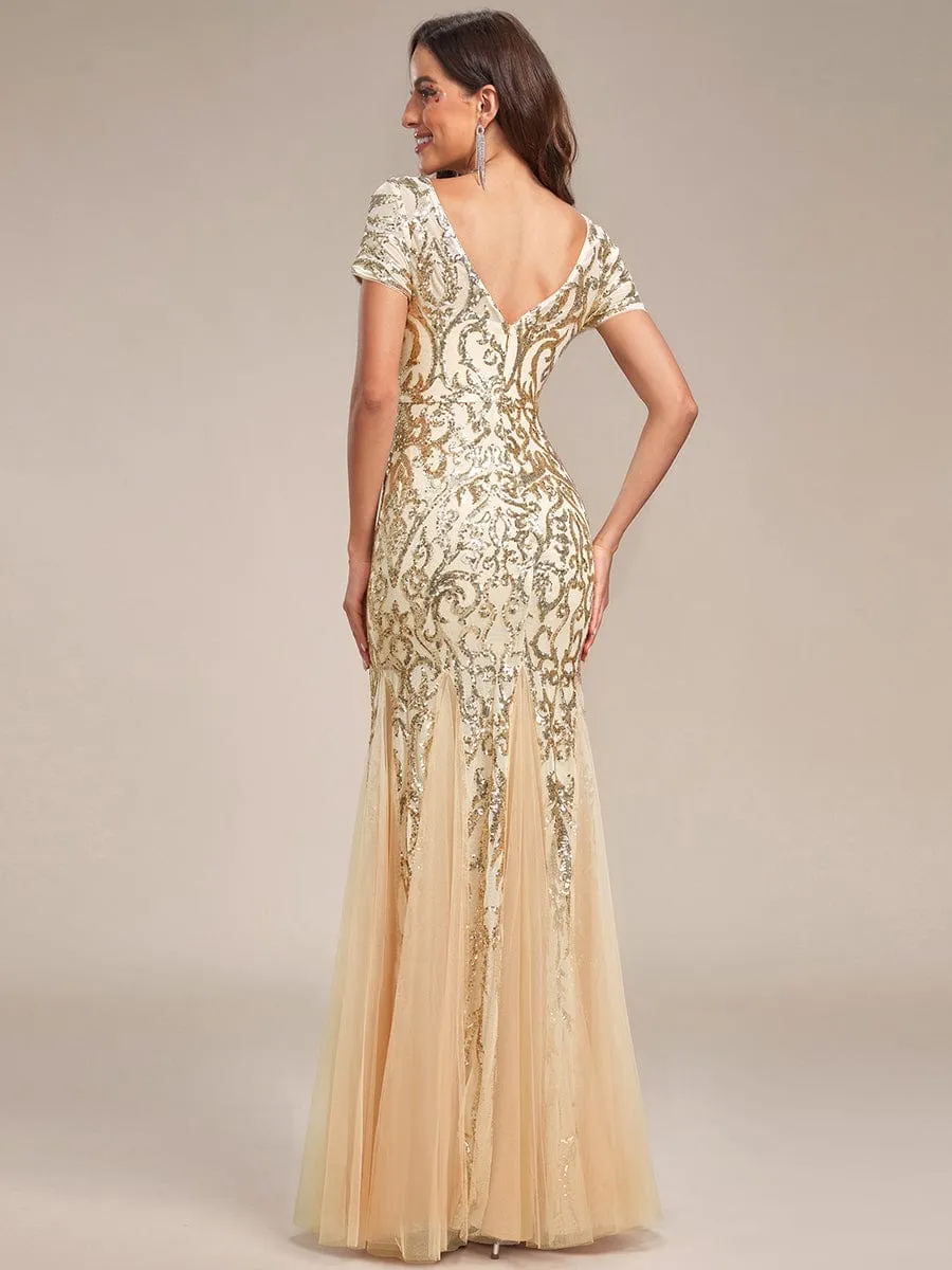 Luxurious Sequin Bodycon Round Neckline Mermaid Evening Dress