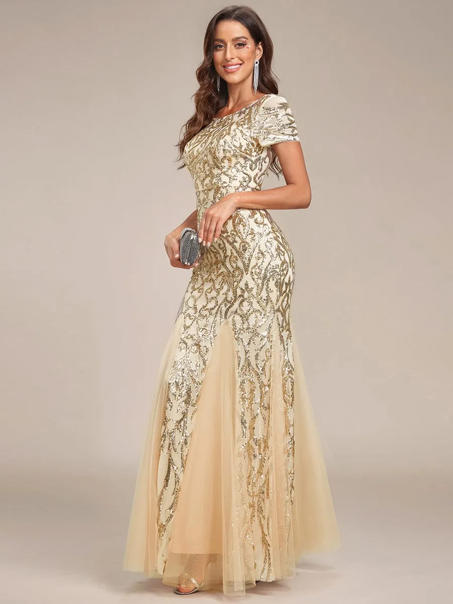 Luxurious Sequin Bodycon Round Neckline Mermaid Evening Dress