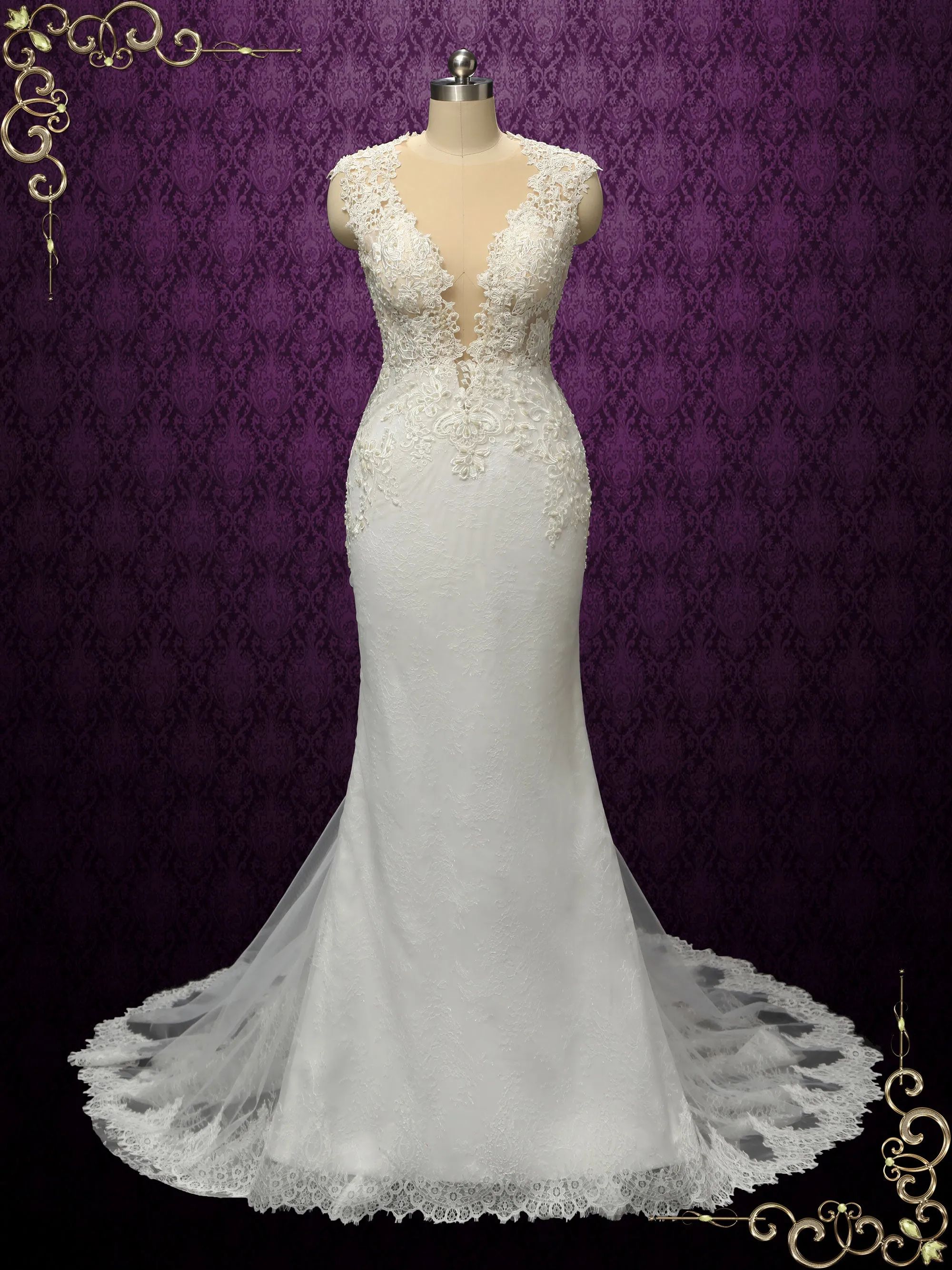 Luxurious Vintage Style Fitted Lace Wedding Dress ENICE