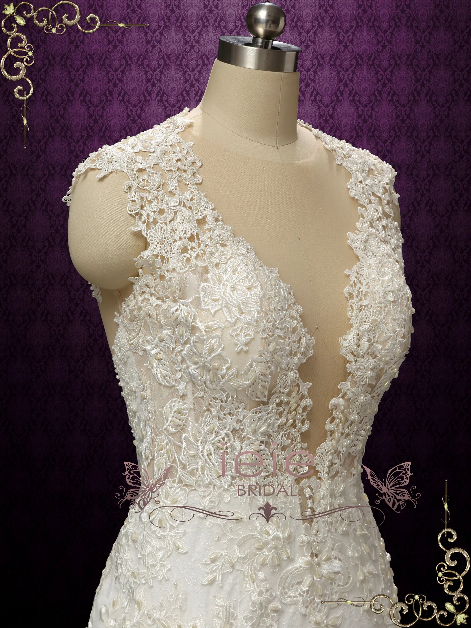 Luxurious Vintage Style Fitted Lace Wedding Dress ENICE