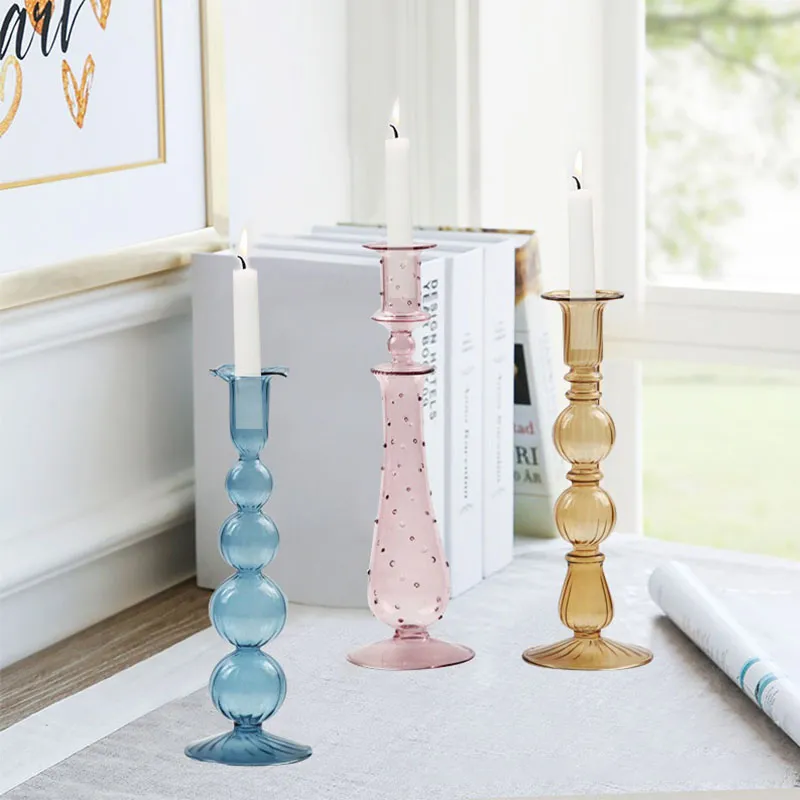 Modern Vintage Glass Candlestick Holders