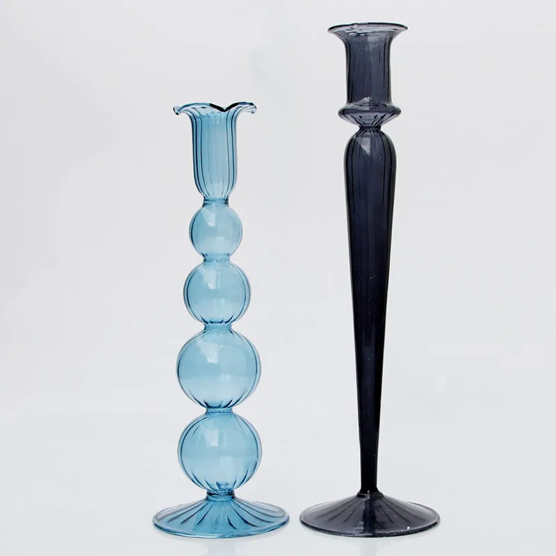 Modern Vintage Glass Candlestick Holders