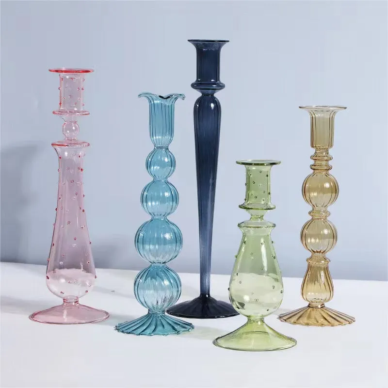 Modern Vintage Glass Candlestick Holders