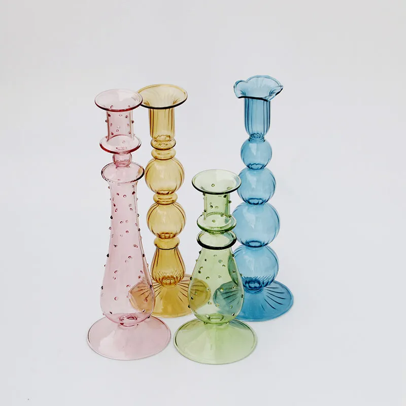 Modern Vintage Glass Candlestick Holders