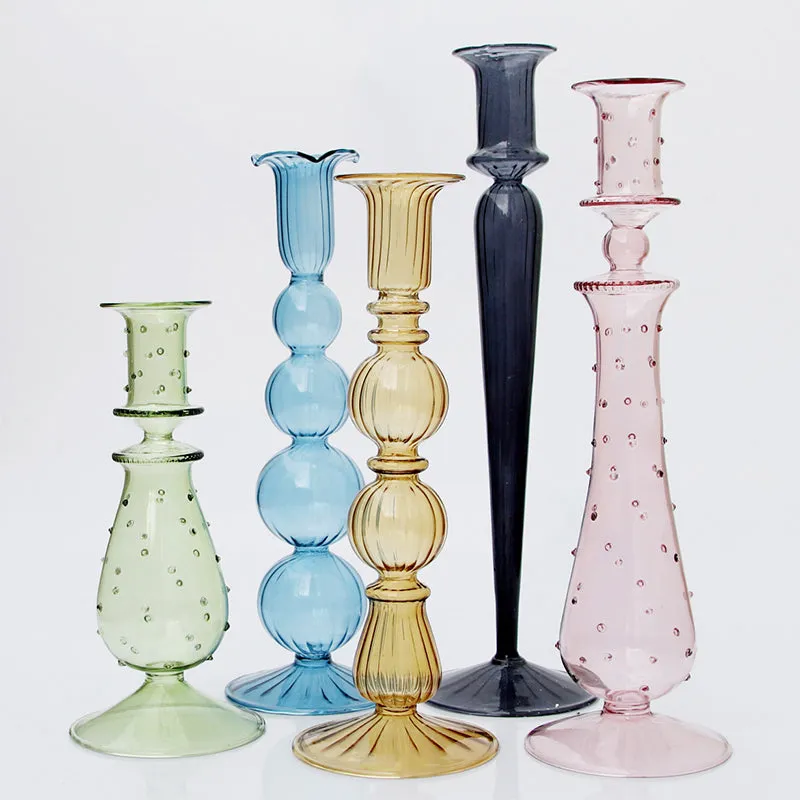 Modern Vintage Glass Candlestick Holders