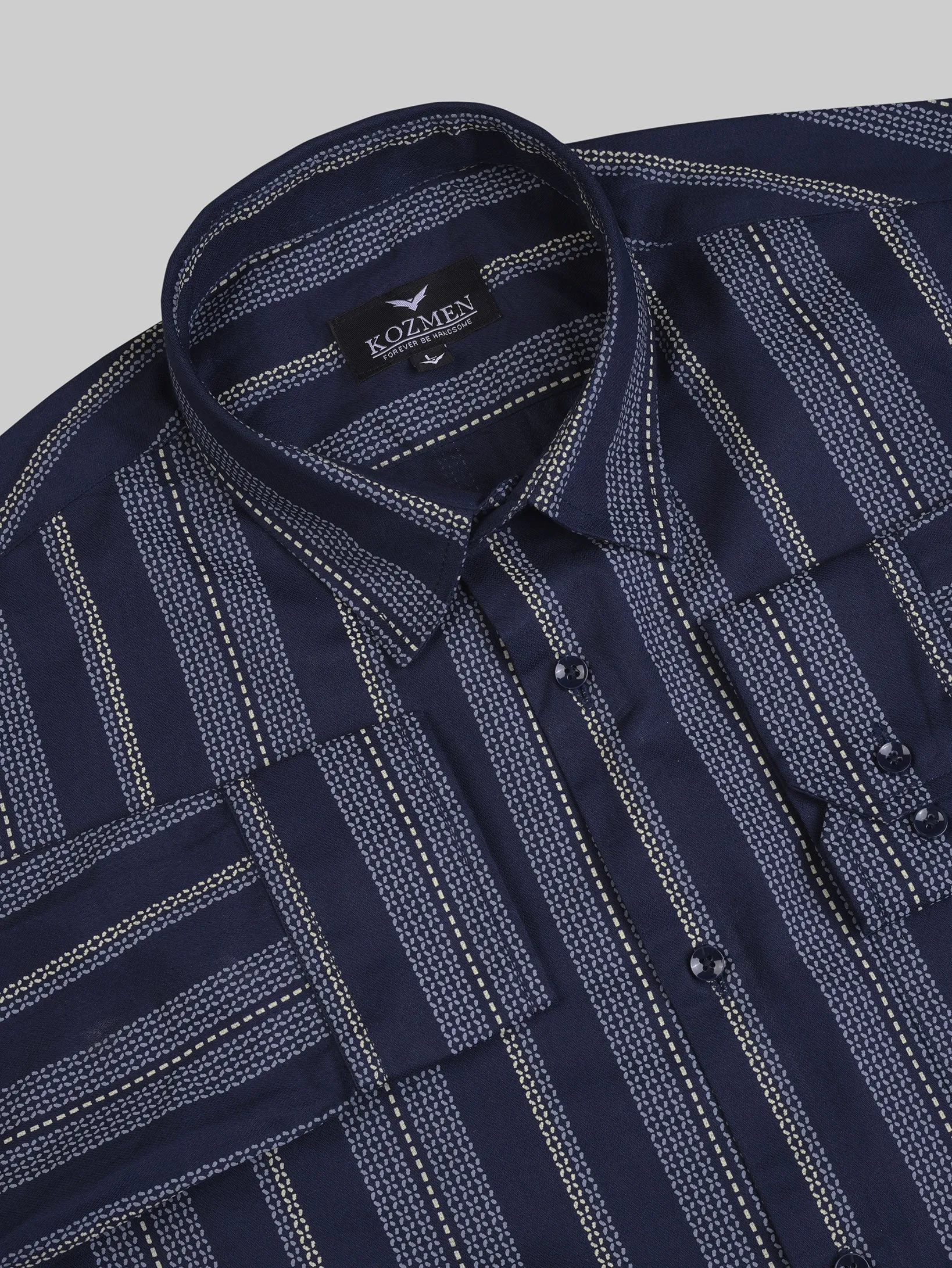 Navy Blue Chalk Striped Dobby Luxurious Cotton Shirt