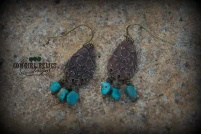 Prairie Flower Rustic Brass and Turquoise Western Earrings