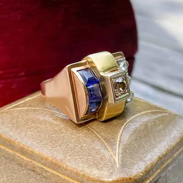 Retro Diamond & Sapphire Ring