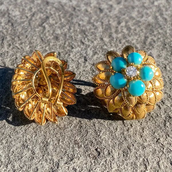 Retro Turquoise & Diamond Earrings